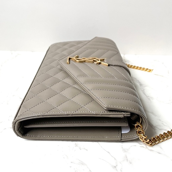 New Saint Laurent YSL Large Wallet on Chain Greyish Brown - Picture 4 of 14